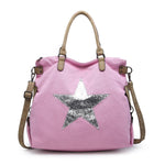 Load image into Gallery viewer, lusciousscarves Handbags Large Canvas Silver Star Bag
