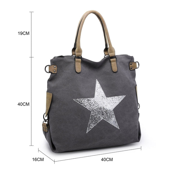 Large Canvas Silver Star Bag – lusciousscarves