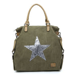 Load image into Gallery viewer, lusciousscarves Handbags Large Canvas Silver Star Bag , Over Night Holdall.
