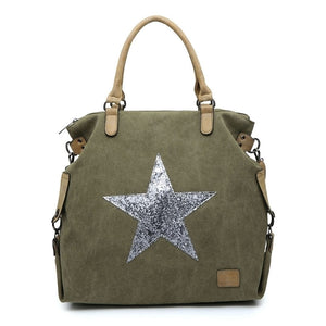 lusciousscarves Handbags Large Canvas Silver Star Bag , Over Night Holdall.