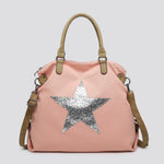 Load image into Gallery viewer, lusciousscarves Handbags Large Canvas Silver Star Bag , Over Night Holdall.

