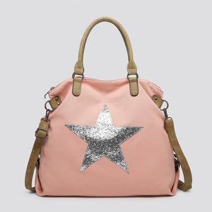lusciousscarves Handbags Large Canvas Silver Star Bag , Over Night Holdall.