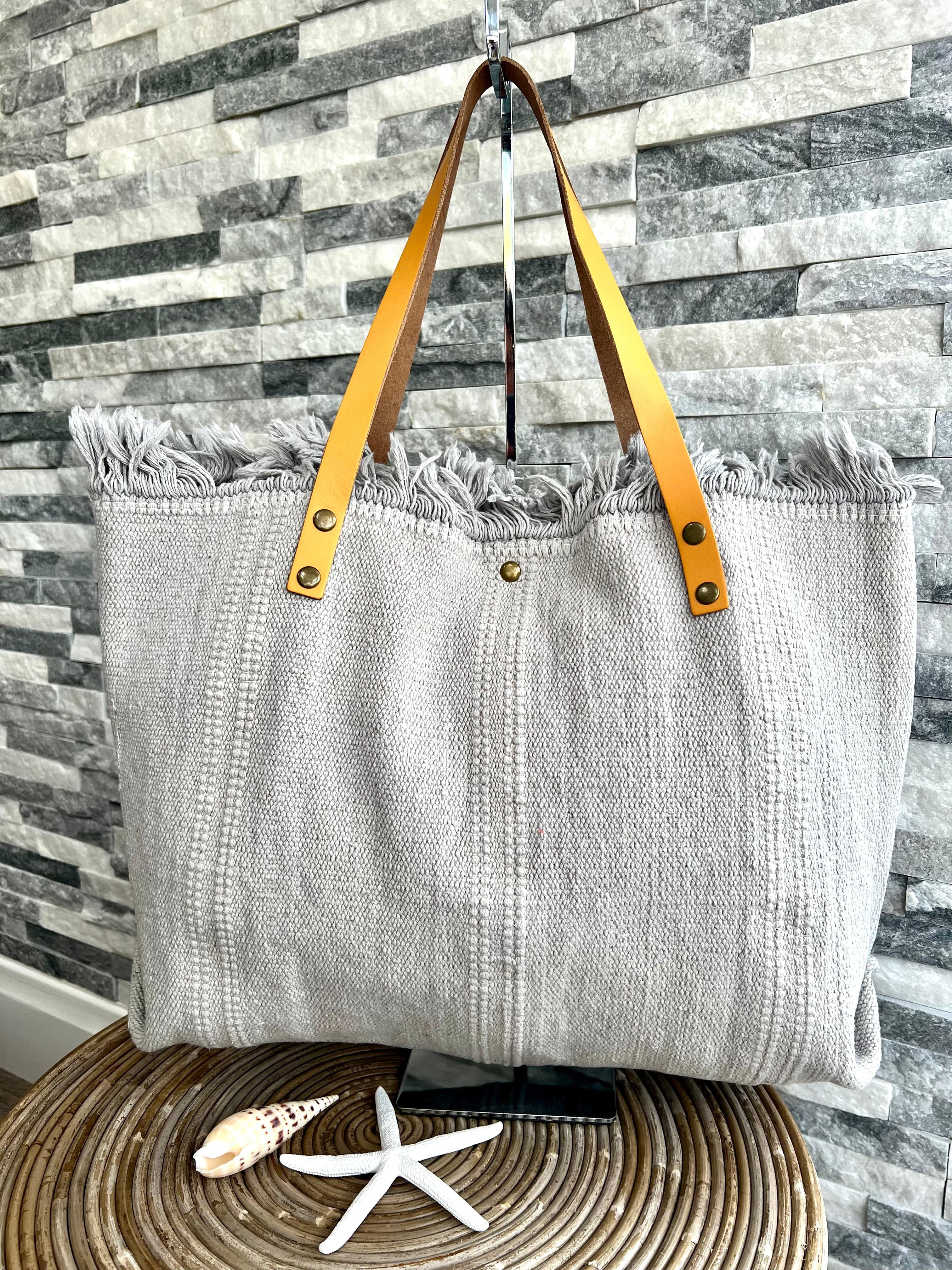 lusciousscarves Handbags Large Pale Grey Canvas Beach Bag