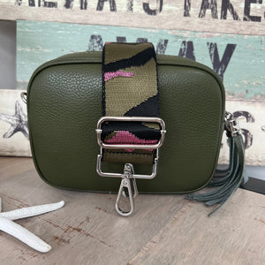 lusciousscarves Handbags Leather khaki crossbody camera bag & strap combo