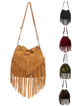 Load image into Gallery viewer, lusciousscarves Handbags Leather suede fringed tassel bucket bag / handbag
