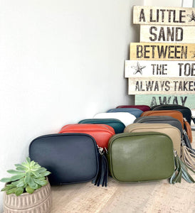 lusciousscarves Handbags Leather tassel camera style crossbody bag.