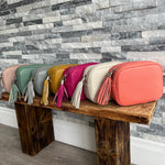 Load image into Gallery viewer, lusciousscarves Handbags Leather tassel camera style crossbody bag , Summer Colours
