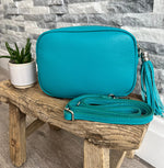 Load image into Gallery viewer, lusciousscarves Handbags Leather tassel camera style crossbody bag , Summer Colours
