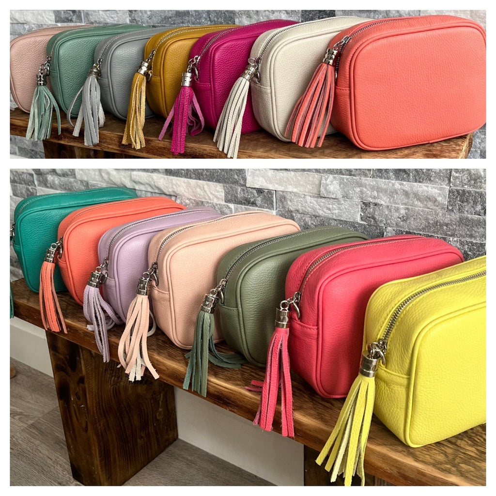 lusciousscarves Handbags Leather tassel camera style crossbody bag , Summer Colours