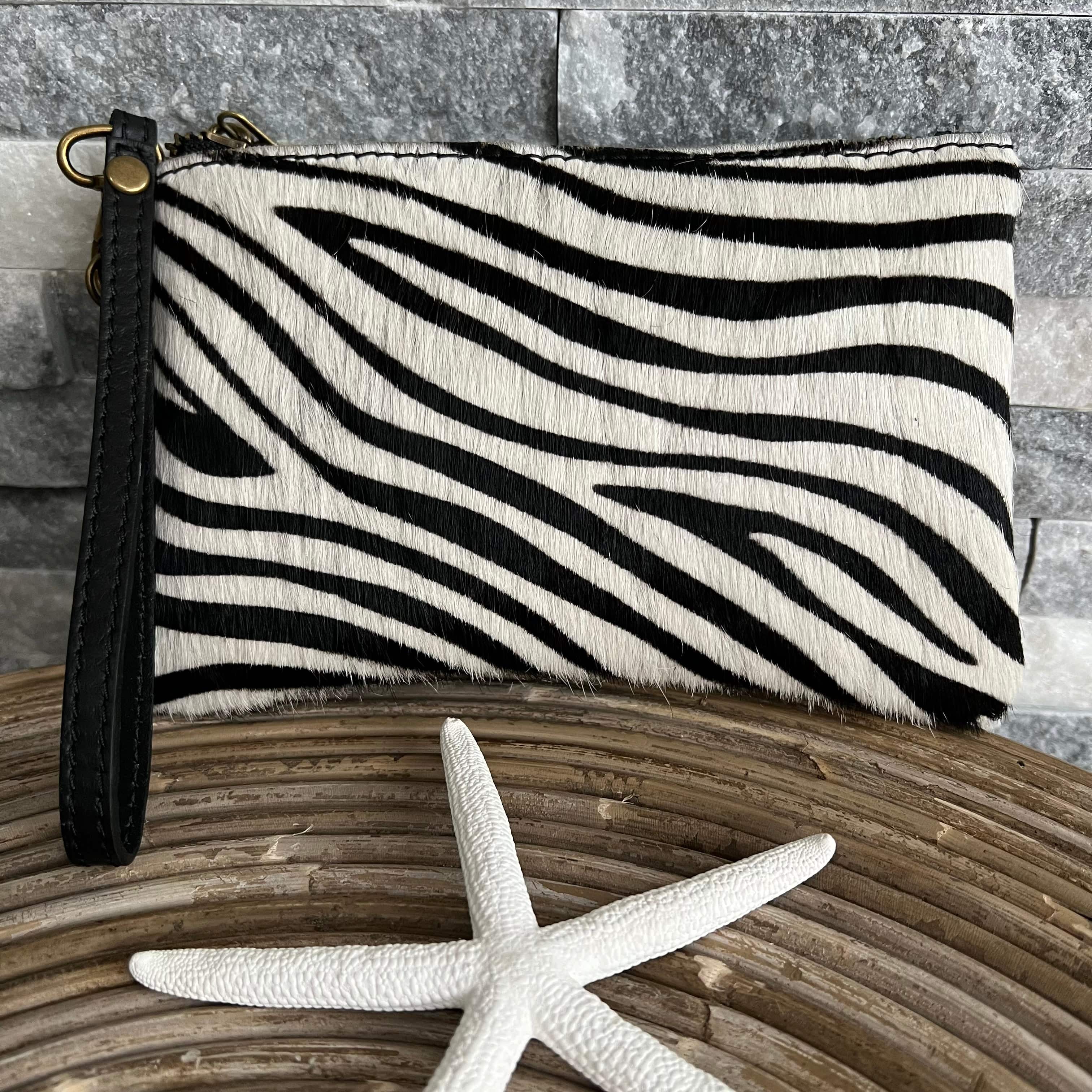 Leather zebra print clutch bag/purse – luscious scarves