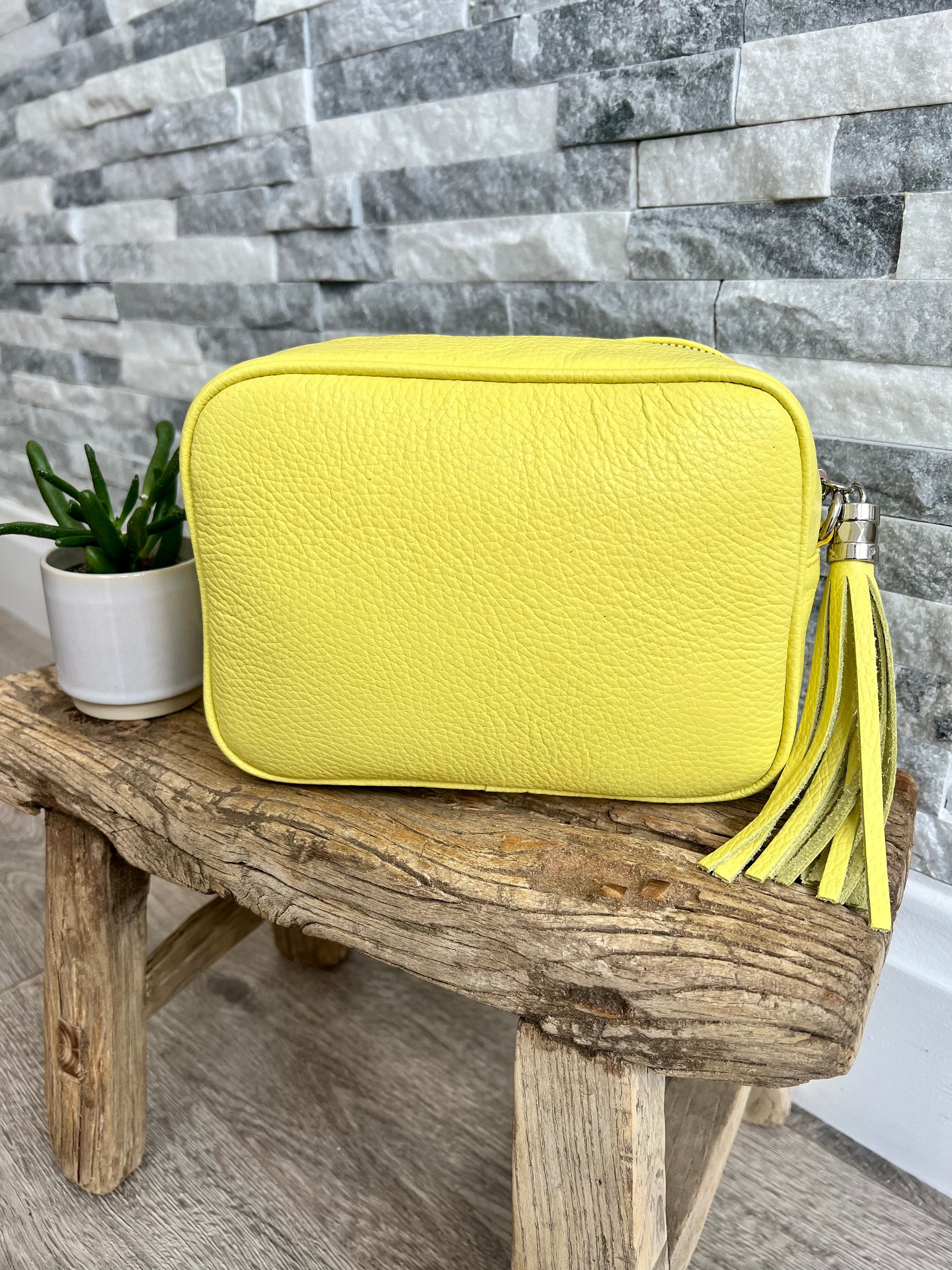 lusciousscarves Handbags Lemon Leather tassel camera style crossbody bag , Summer Colours