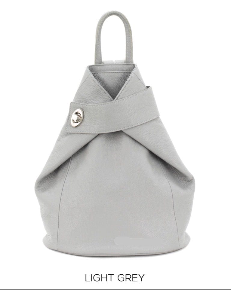 lusciousscarves Handbags Light Grey Italian Leather Folding Rucksack Backpack 12 Colours -
