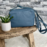 Load image into Gallery viewer, lusciousscarves Handbags Mid Blue Italian Leather Soft Crossbody Camera Bag
