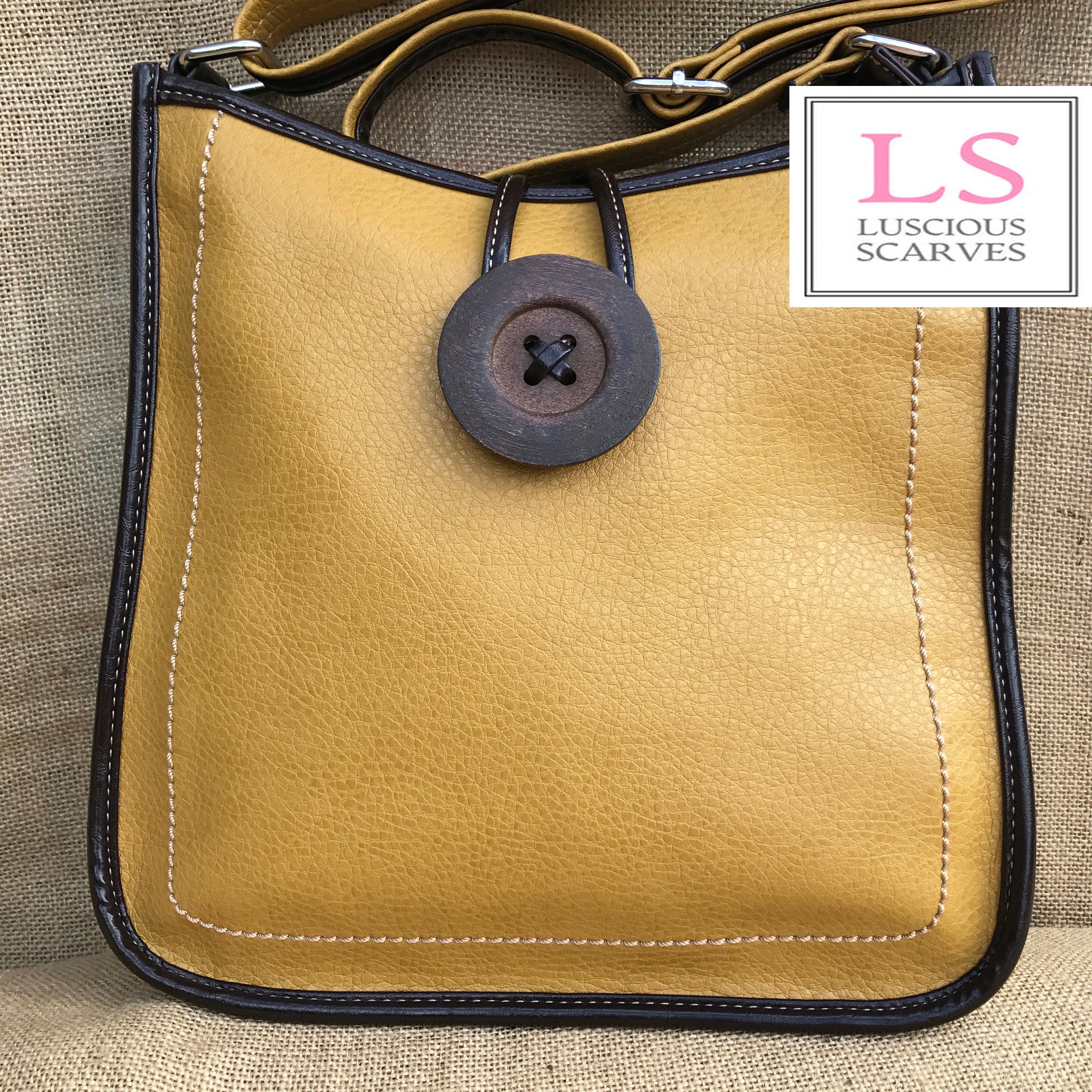 lusciousscarves Handbags Mustard Cross body Faux Leather Big Button Fashion