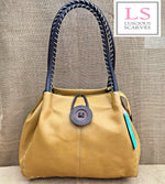 Load image into Gallery viewer, lusciousscarves Handbags Mustard Faux Leather Big Button Fashion Shoulder Bag Handbag
