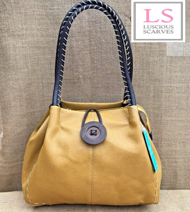 lusciousscarves Handbags Mustard Faux Leather Big Button Fashion Shoulder Bag Handbag