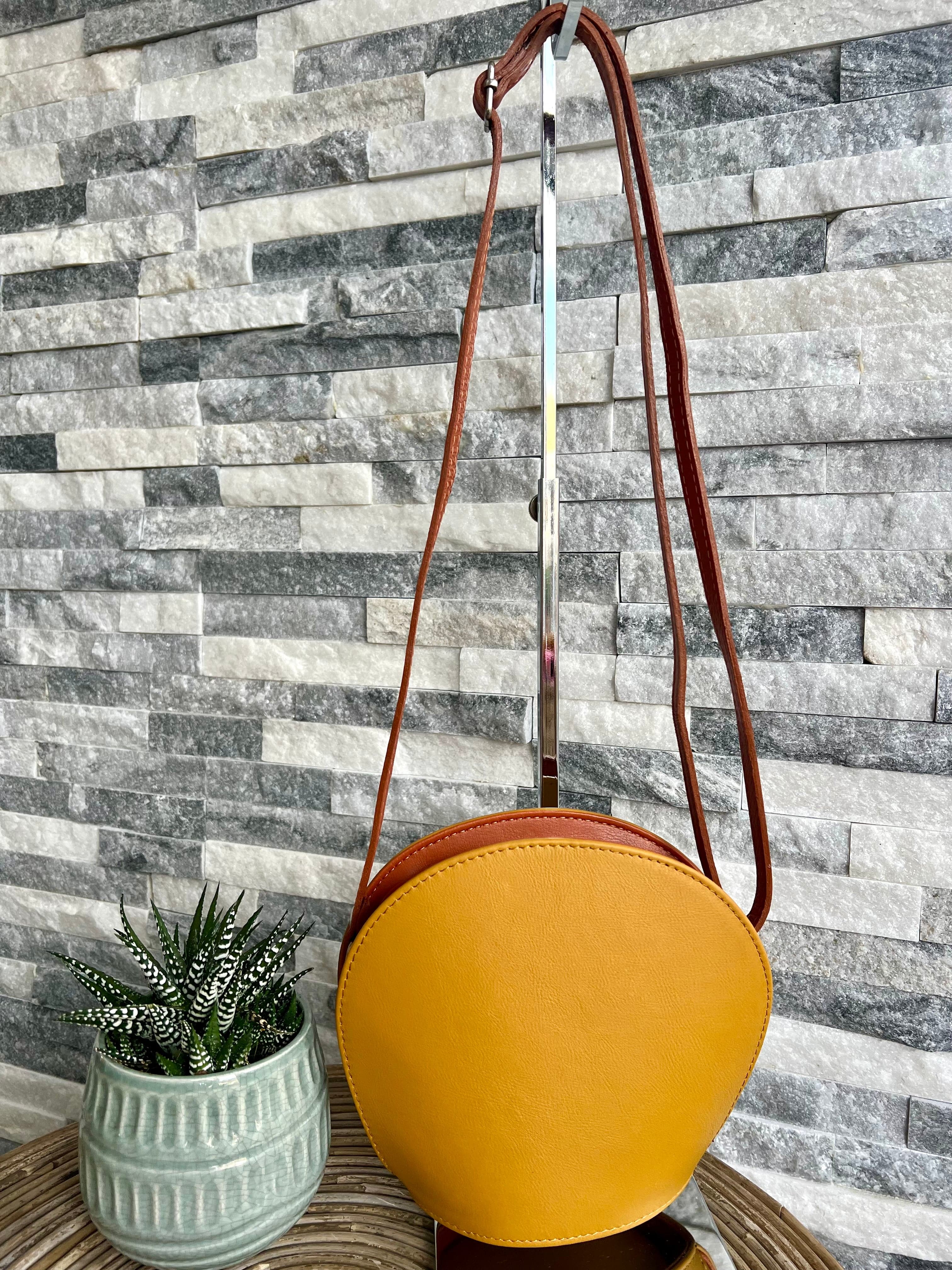 lusciousscarves Handbags Mustard Italian Leather Clamshell Crossbody  Bag