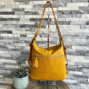 lusciousscarves Handbags Mustard Italian Leather Convertible Rucksack Backpack Bag