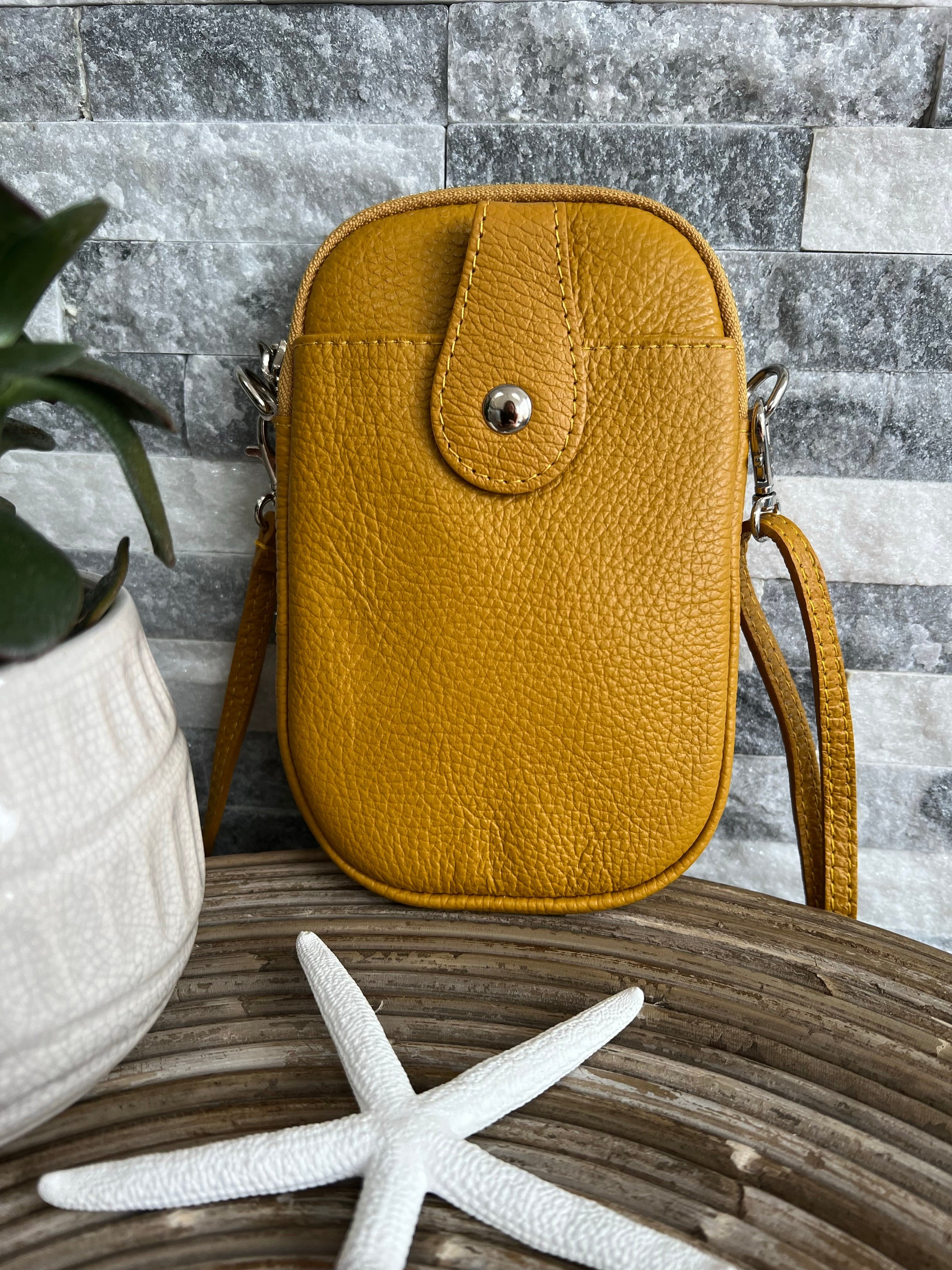 lusciousscarves Handbags Mustard Italian leather crossbody phone bag - lots of colours