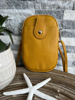 Load image into Gallery viewer, lusciousscarves Handbags Mustard Italian leather crossbody phone bag - lots of colours
