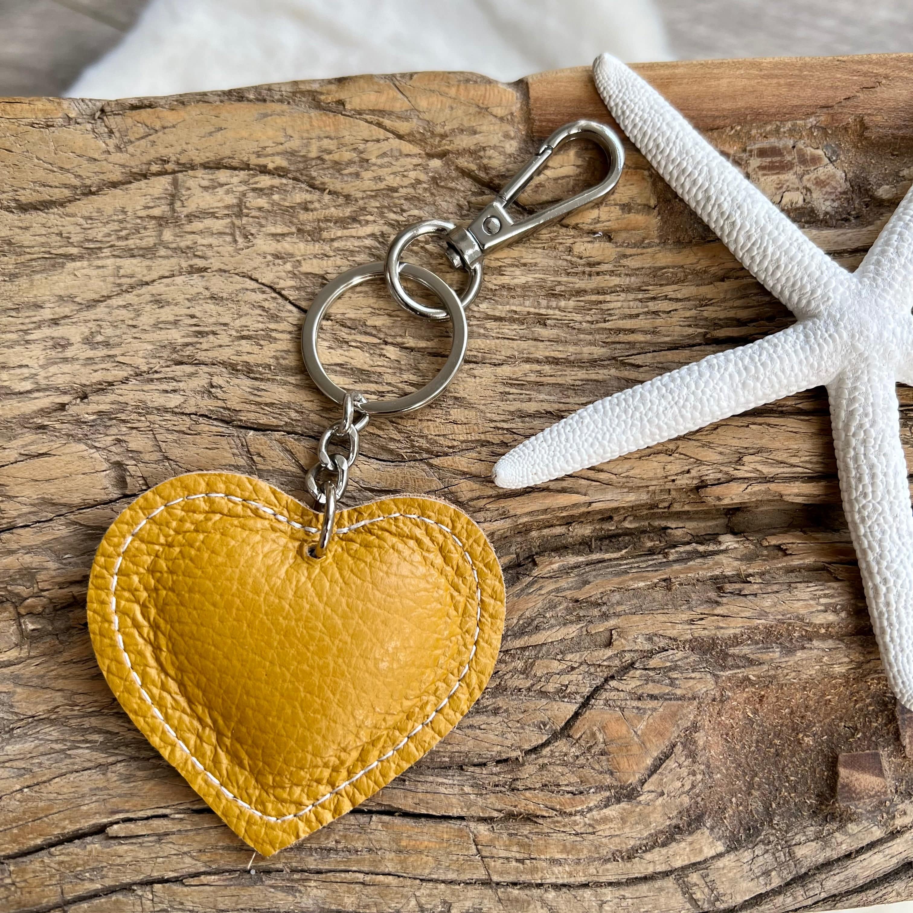 lusciousscarves Handbags Mustard Small Leather Heart Padded Keyring.