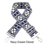Load image into Gallery viewer, lusciousscarves Handbags Navy and Cream Clover Handbag Bag Straps with SILVER HARDWARE - Lots of colours available.
