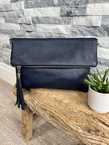 lusciousscarves Handbags Navy Blue Genuine Leather Clutch Bag