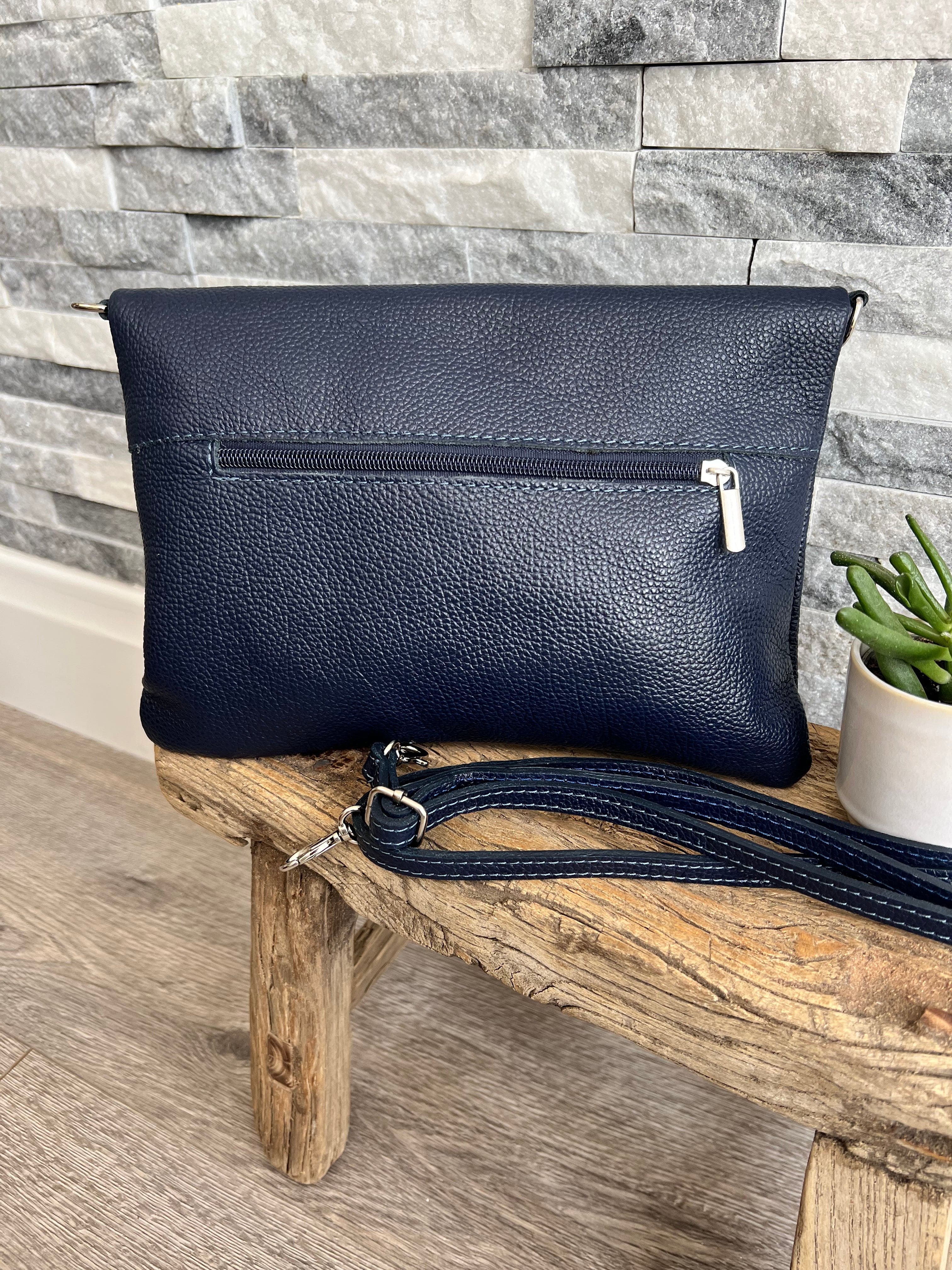 lusciousscarves Handbags Navy Blue Genuine Leather Clutch Bag