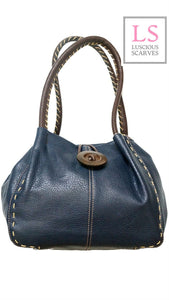 lusciousscarves Handbags Navy Faux Leather Big Button Fashion Shoulder Bag Handbag