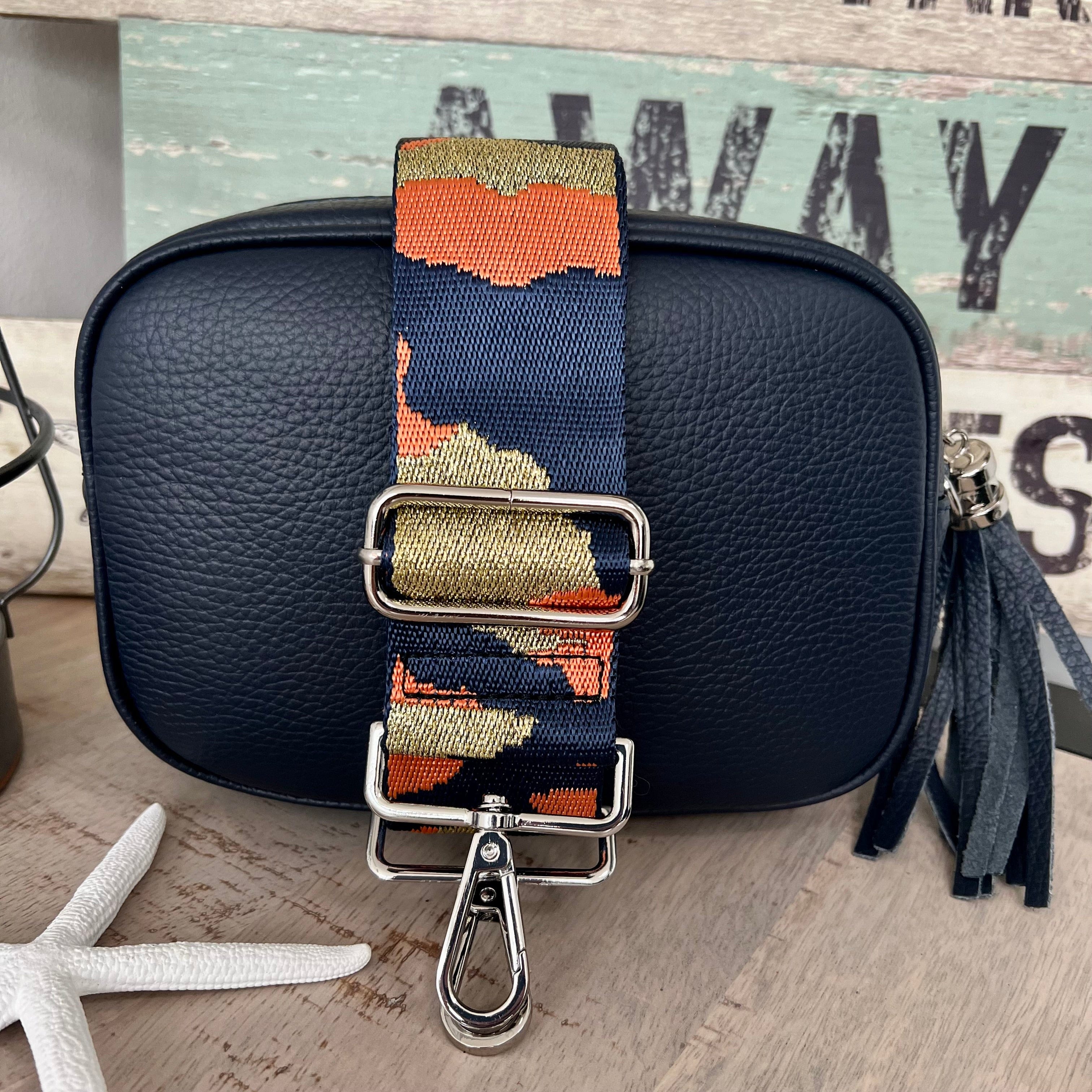 lusciousscarves Handbags Navy Italian leather camera style bag with a wide woven strap combo