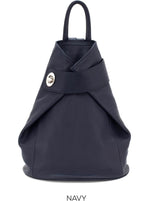 Load image into Gallery viewer, lusciousscarves Handbags Navy Italian Leather Folding Rucksack Backpack 12 Colours -
