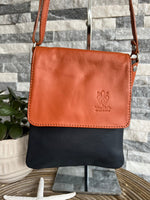 Load image into Gallery viewer, lusciousscarves Handbags Navy/Tan Small , Soft Italian Leather Crossbody Bag
