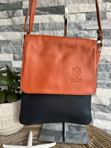 lusciousscarves Handbags Navy/Tan Small , Soft Italian Leather Crossbody Bag