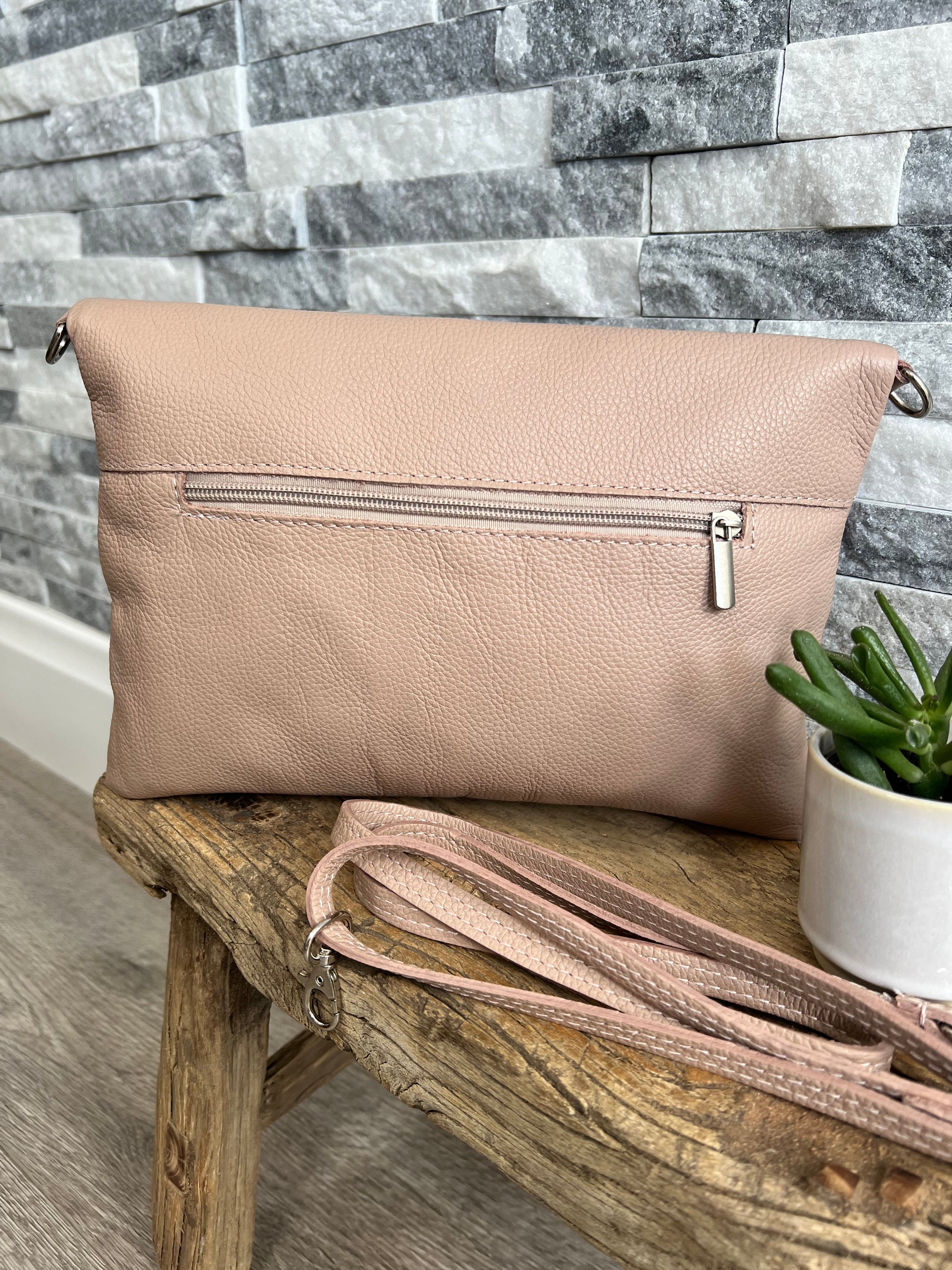 lusciousscarves Handbags Nude Dusky Pink Genuine Leather Clutch Bag