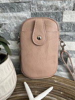 Load image into Gallery viewer, lusciousscarves Handbags Nude Pink Italian leather crossbody phone bag - lots of colours
