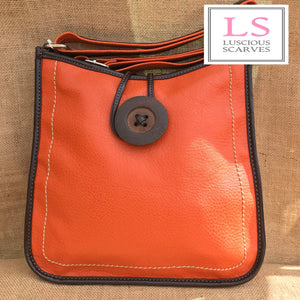 lusciousscarves Handbags Orange Cross body Faux Leather Big Button Fashion