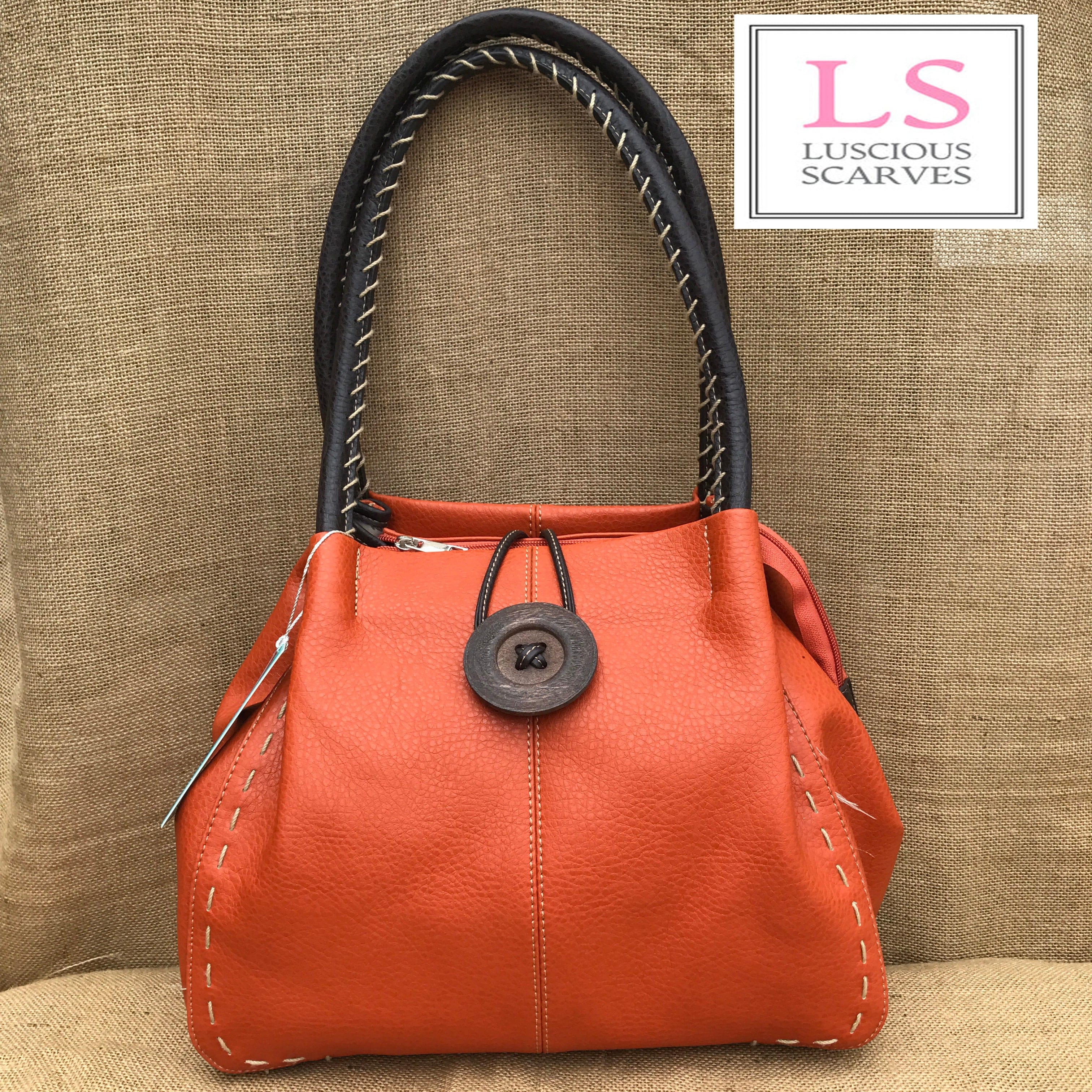 lusciousscarves Handbags Orange Faux Leather Big Button Fashion Shoulder Bag Handbag