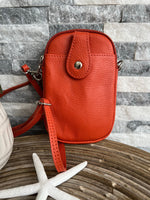 Load image into Gallery viewer, lusciousscarves Handbags Orange Italian leather crossbody phone bag - lots of colours
