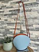 Load image into Gallery viewer, lusciousscarves Handbags Pale Blue Italian Leather Clamshell Crossbody  Bag
