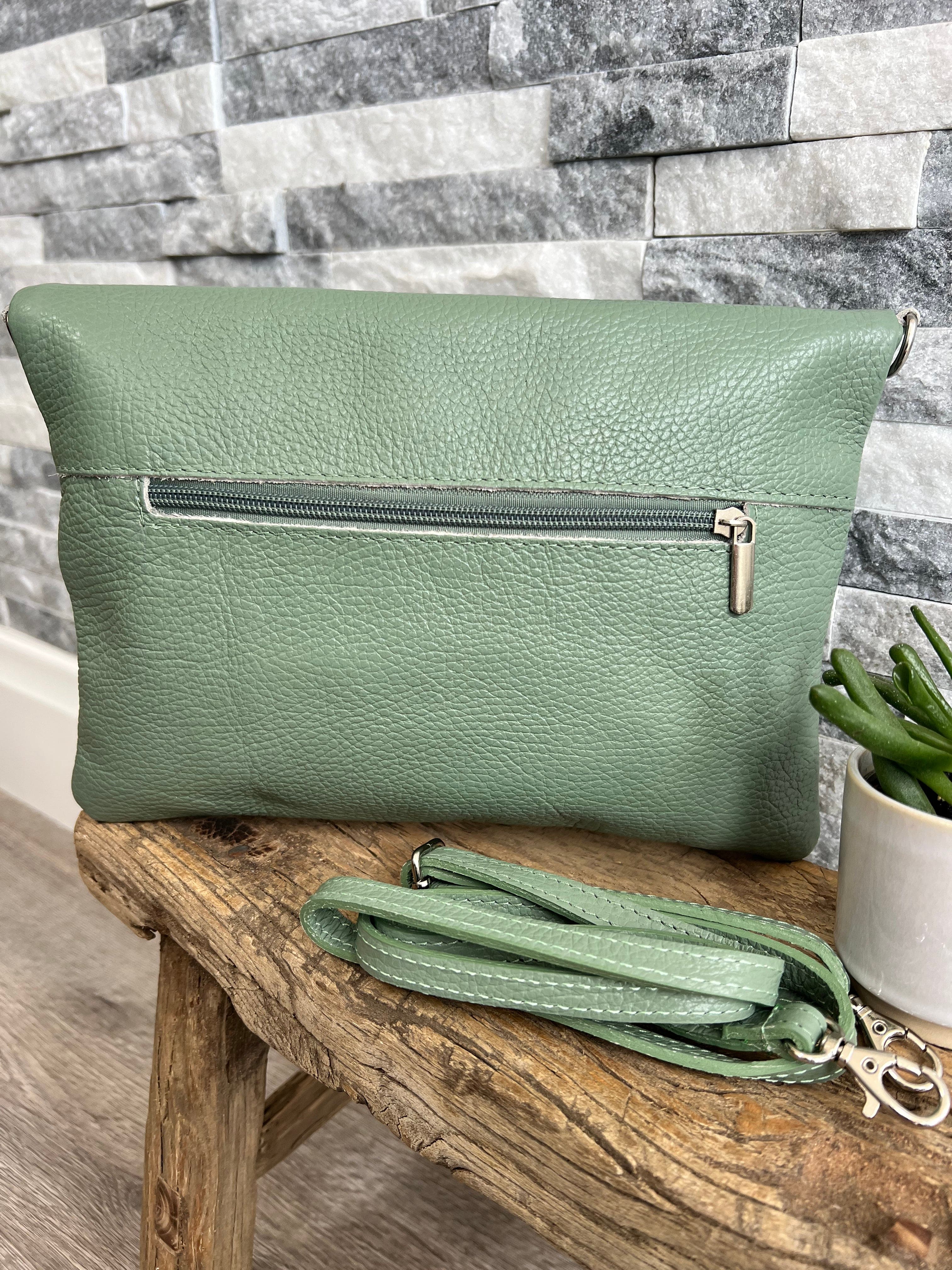 lusciousscarves Handbags Pale Green Genuine Leather Clutch Bag