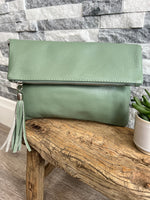 Load image into Gallery viewer, lusciousscarves Handbags Pale Green Genuine Leather Clutch Bag

