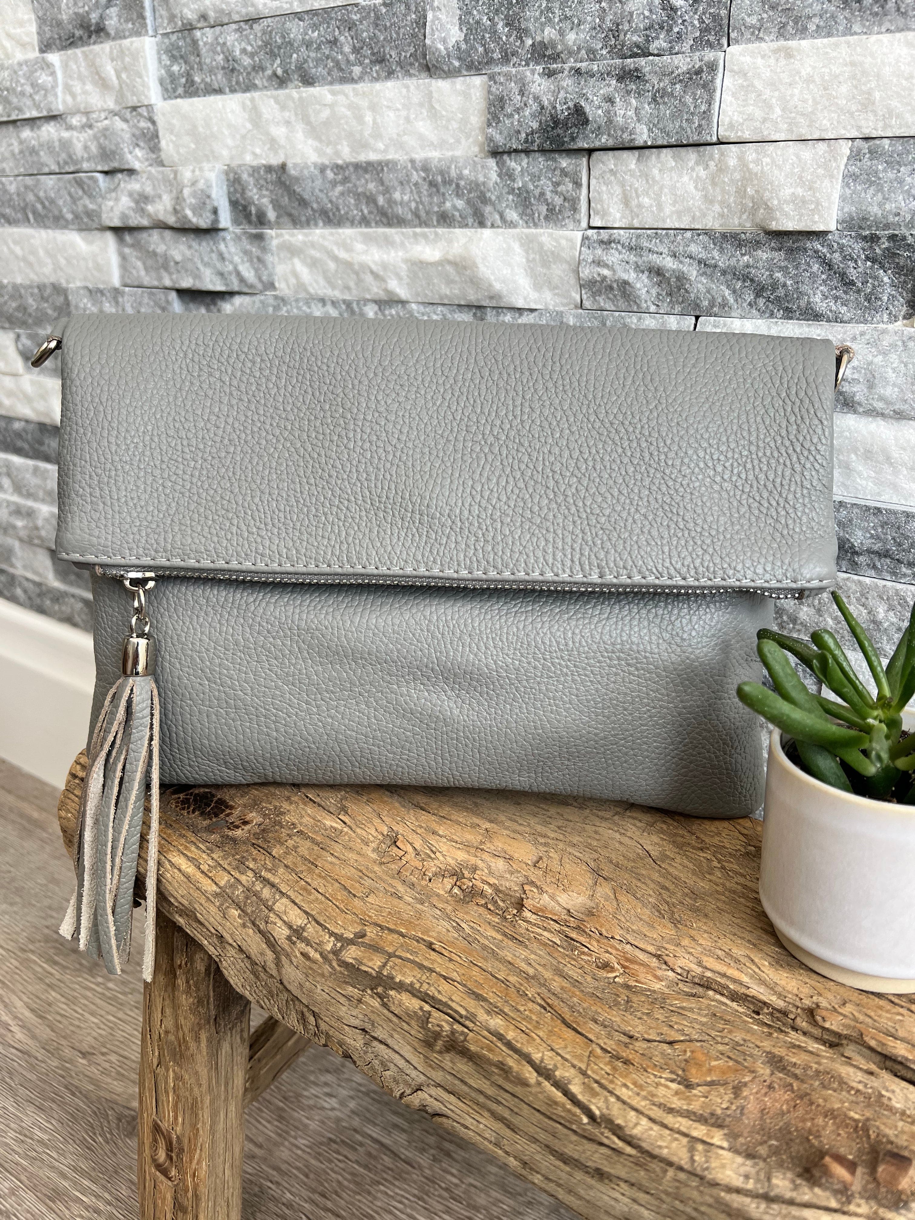 lusciousscarves Handbags Pale Grey Genuine Leather Clutch Bag