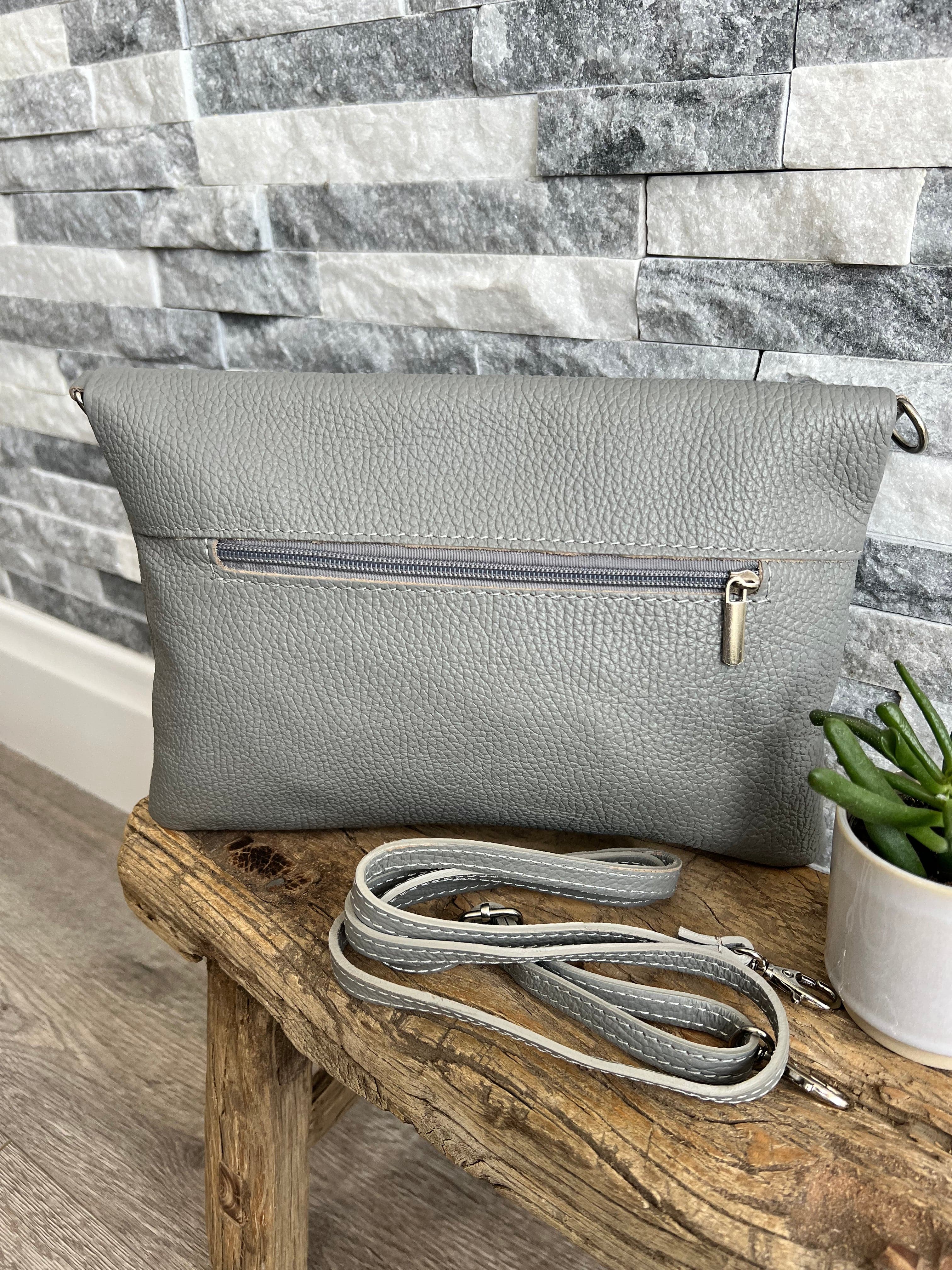 lusciousscarves Handbags Pale Grey Genuine Leather Clutch Bag