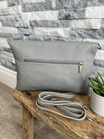Load image into Gallery viewer, lusciousscarves Handbags Pale Grey Genuine Leather Clutch Bag
