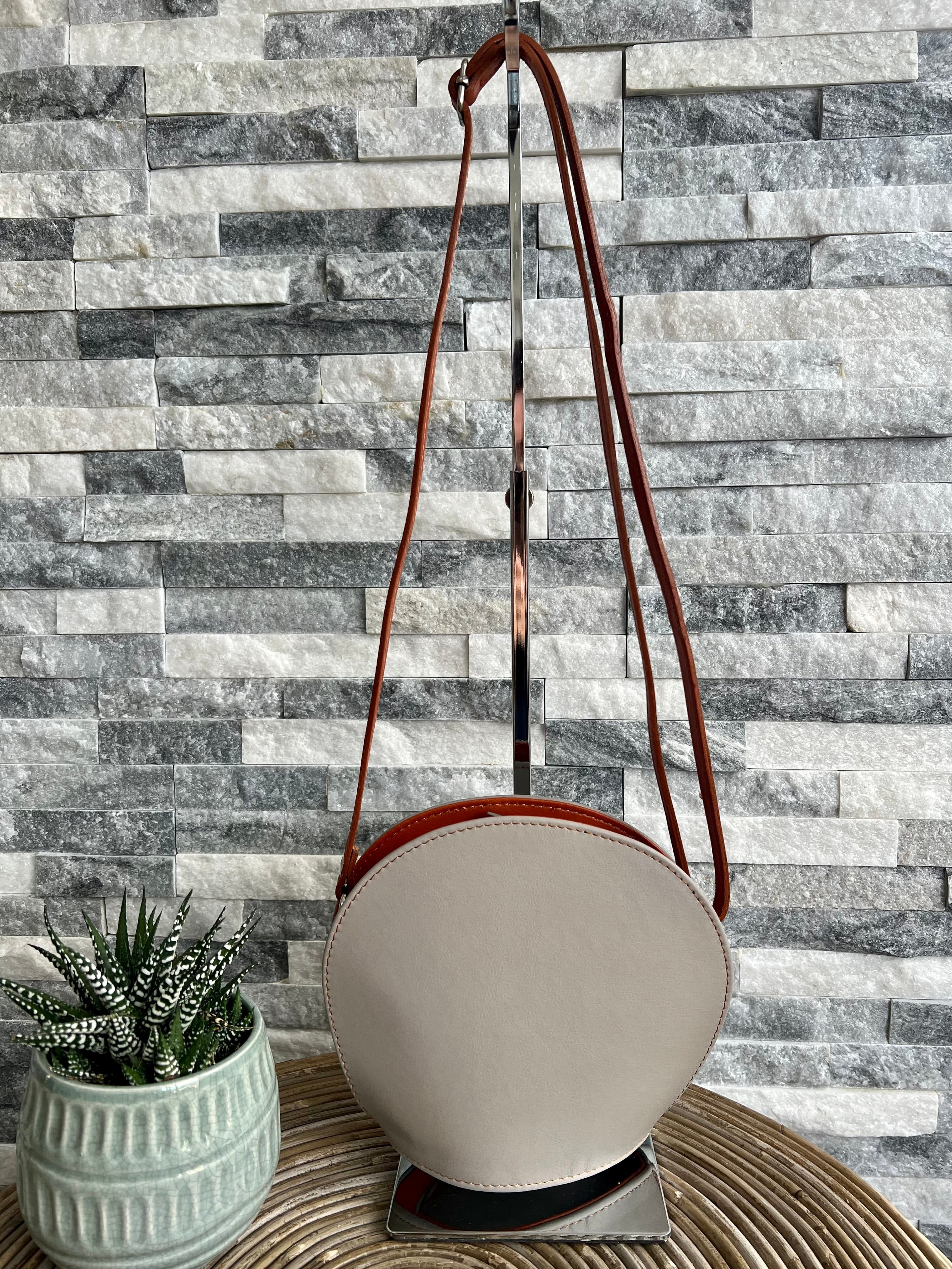 lusciousscarves Handbags Pale Grey Italian Leather Clamshell Crossbody  Bag