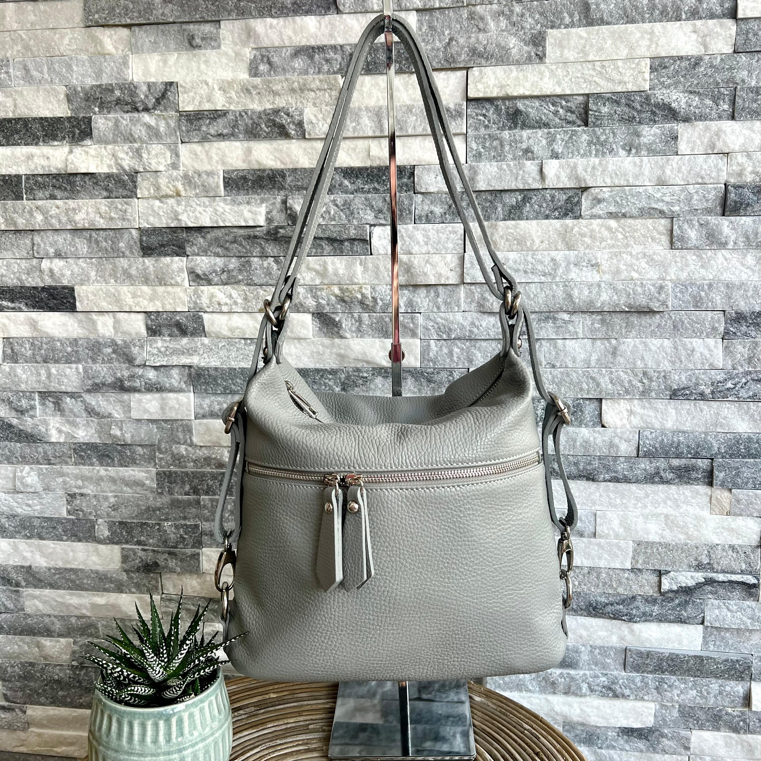 lusciousscarves Handbags Pale Grey Italian Leather Convertible Rucksack Backpack Bag