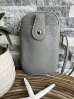 Load image into Gallery viewer, lusciousscarves Handbags Pale Grey Italian leather crossbody phone bag - lots of colours
