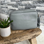 Load image into Gallery viewer, lusciousscarves Handbags Pale Grey Italian Leather Soft Crossbody Camera Bag

