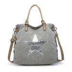 Load image into Gallery viewer, lusciousscarves Handbags Pale Grey Large Canvas Silver Star Bag
