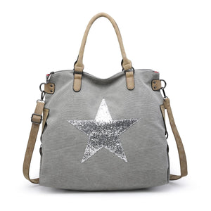 lusciousscarves Handbags Pale Grey Large Canvas Silver Star Bag